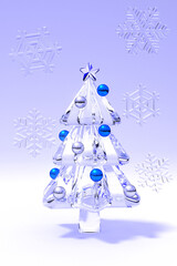 ガラスのクリスマスツリーと雪の結晶の3DCG縦長背景