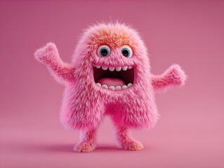 adorable 3d render of a joyful fluffy pink number 0 monster: perfect for sports room posters and whimsical decor!