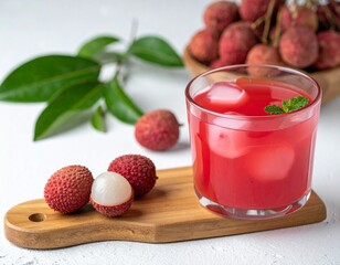 Refreshing Lychee Juice With Ice And Mint Leaves For A Hot Summer Day