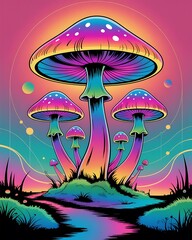 huge mystical mushroom vector illustration