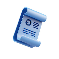 Light-blue rolled document icon, 3D style, with a checkmark and text