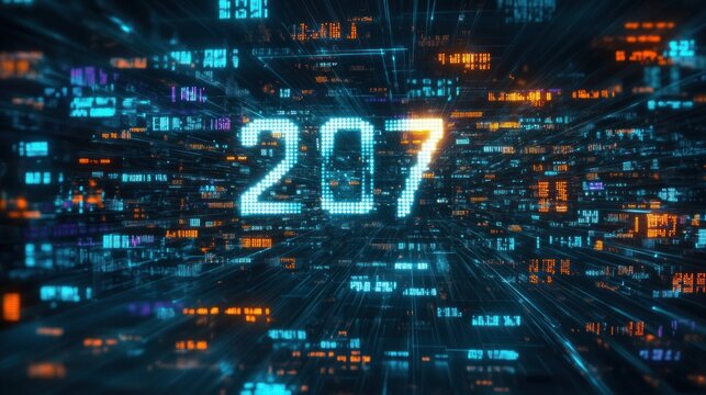 Digital futuristic display of the number 207 surrounded by glowing blue, orange, and purple numerical data on a dark background, creating a sense of high-tech speed and data flow