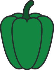 Green Capsicum Vegetable Illustration with Bold Outline
