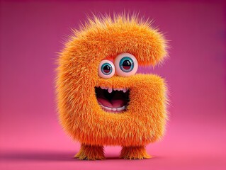 Fototapeta premium charming 3d render of a fluffy orange monster number 6: ideal for vibrant sports room posters and playful decor!