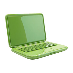 A lime green laptop computer, angled slightly, with a glossy finish