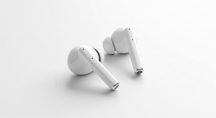 Clean White Wireless Earbuds on a White Background.