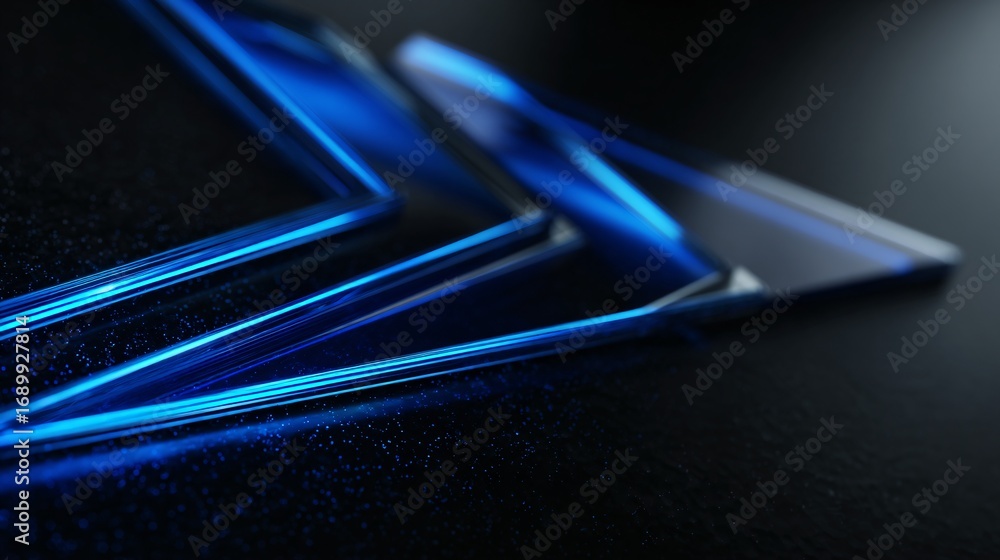 Poster a mesmerizing display of glowing blue arrows shooting upwards from a shadowy, dark void.