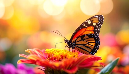 Obraz premium Wildlife and Biodiversity Concept with Insect Butterfly on Beautiful Flower Blossom, Representing Nature, Nectar, and Environmental Harmony