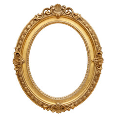 Watercolor Ornate Gold Oval Frame Isolated on Transparent Background
