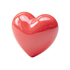 A glossy, vibrant red heart shape, seemingly 3D rendered, with smooth, reflective surfaces