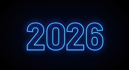 Glowing Neon 2026: Futuristic Year Sign on Dark Background