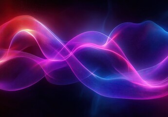 Abstract flowing neon wave patterns in vibrant pink, purple, and blue colors against a dark background creating a futuristic and dynamic atmosphere