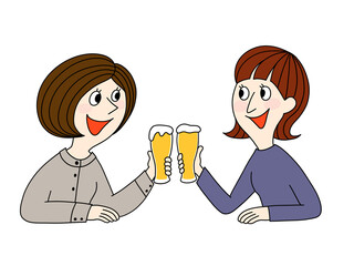 生ビールで乾杯する2人の女性