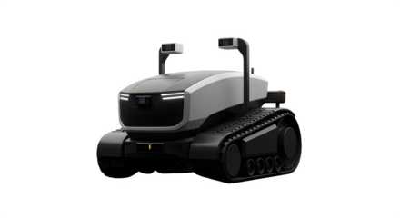 Autonomous robotic vehicle isolated on transparent background for agriculture use