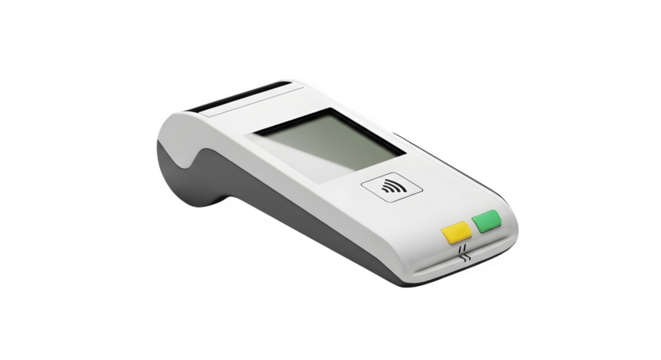 Modern payment terminal isolated on transparent background for cashless transactions
