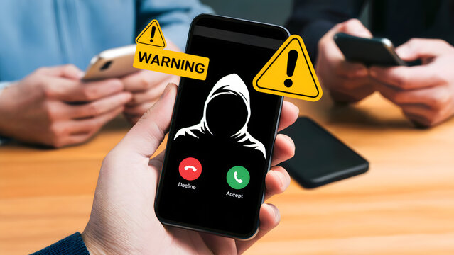 Beware fake calls! Scam alert with mystery caller on modern smartphone