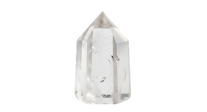 Clear quartz crystal isolated on transparent background, a precious gemstone