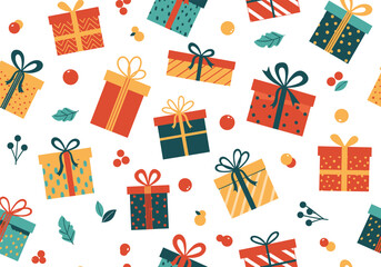 Joyful holiday gift boxes pattern creates festive cheer for seasonal celebrations and promotions