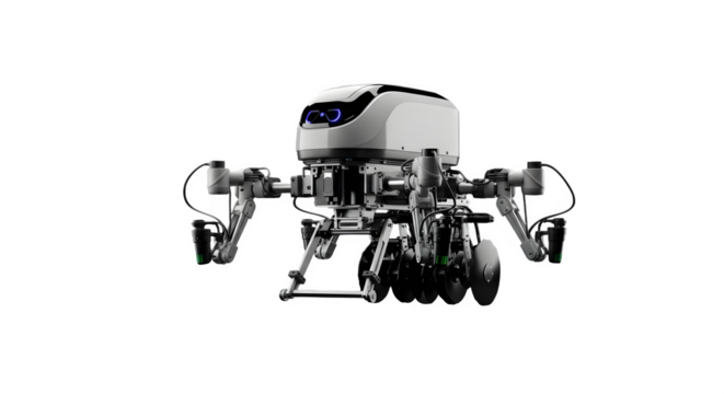 Advanced robot isolated on transparent background, designed for complex tasks and automation