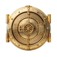 Vintage Gold Safe Door with Mechanical Lock and Dial in Transparent Background