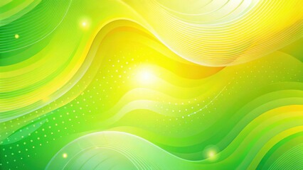 Abstract Lime Green and Sunny Yellow Swirling Wave Background Design Featuring Bright Glowing Highlights and Subtle Dotted Texture
