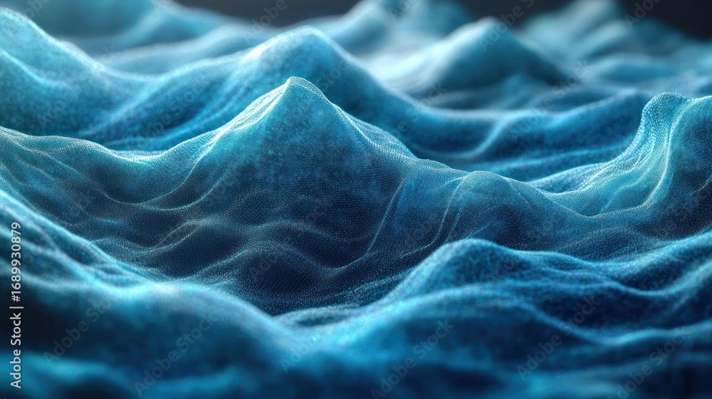 Aufkleber abstract 3d visualization of blue digital waves and peaks with glowing particles creating a futurist