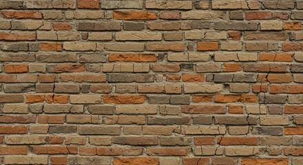 Obraz premium Rustic weathered brick wall texture offers a vintage backdrop for urban designs and architectural projects, conveying a sense of history and character.