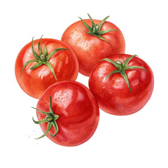 Fototapeta premium Watercolor Four Ripe Red Tomatoes with Water Droplets