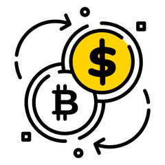 icon of converting digital cryptocurrency into dollar, symbolizing online trading and exchange services. suitable for website and banking application