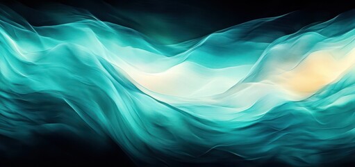 Abstract flowing waves of teal and white light creating a smooth and calming visual effect with gentle blending and soft gradients