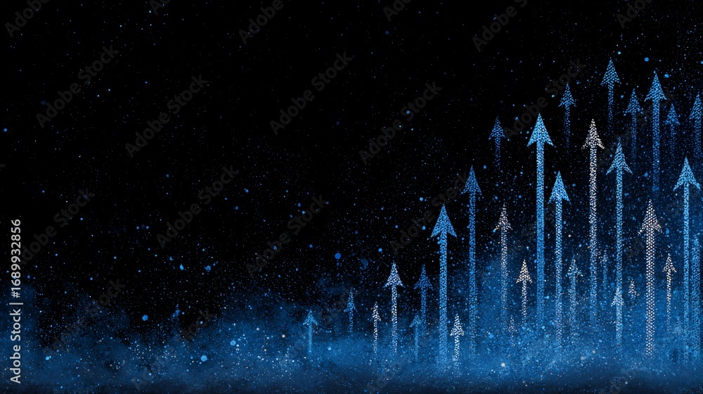 Aufkleber energetic dark background featuring sparkling blue arrows pointing upwards in dynamic style.