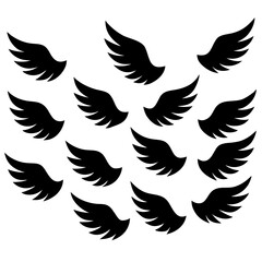 Collection of black stylized wing silhouettes on white background