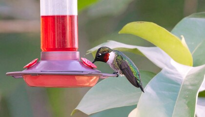 Hummingbird feeding at feeder (1)