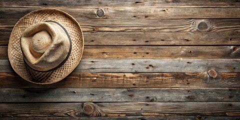 Rustic Straw Hat Resting on Weathered Wooden Planks A Simple, Evocative Image