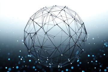 Abstract digital globe composed of interconnected lines and nodes floating against a dark gradient background with glowing blue light dots