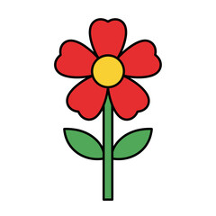 Vibrant Red Flower with Green Leaves Illustration