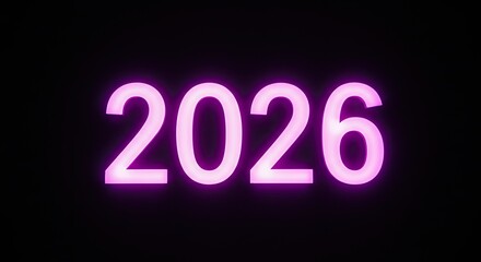 Glowing Neon 2026: Vibrant Pink Numbers on Black Background, Future Year Celebration