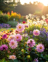 Vibrant garden blooms in sunlight
