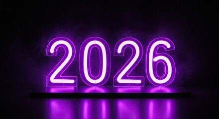 Glowing Neon 2026: Vibrant Purple Light Display on Dark Background