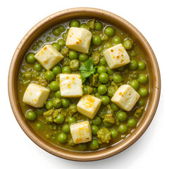 A traditional North Indian curry made with green peas and cottage cheese cubes (Matar Paneer)