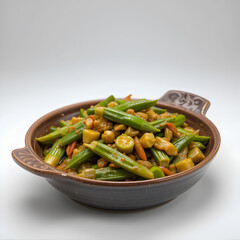 A simple and flavorful okra stir-fry, lightly spiced and served in a ceramic dish,