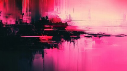 Abstract digital artwork featuring horizontal and vertical streaks in vibrant pink, red, and black hues, creating a dynamic and energetic composition