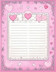 Pink heart puzzle lined stationery