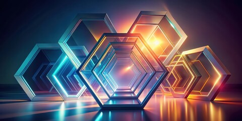 Abstract Hexagonal Tunnel of Light and Shadow, a Futuristic Architectural Design