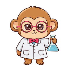 Obraz premium Cute Cartoon Monkey Scientist Holding Beaker.