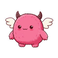 Cute Pink Fluffy Monster with Wings Illustration.