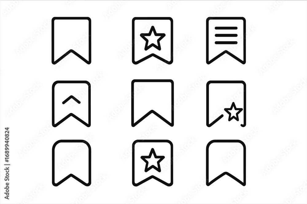 Poster minimalistic bookmark line icon set for web design, application ui, social media, digital banner, si