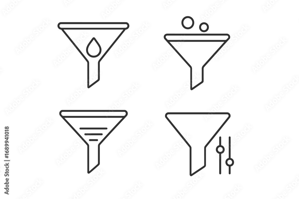 Fototapete filter funnel thin line icon set. vector pictogram collection. web, app ui element. data sorting, an