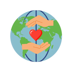 Global Hands Protecting Earth with Love and Heart.