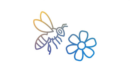 Bee and flower illustration vector graphic design for nature and spring related projects with a colorful gradient style